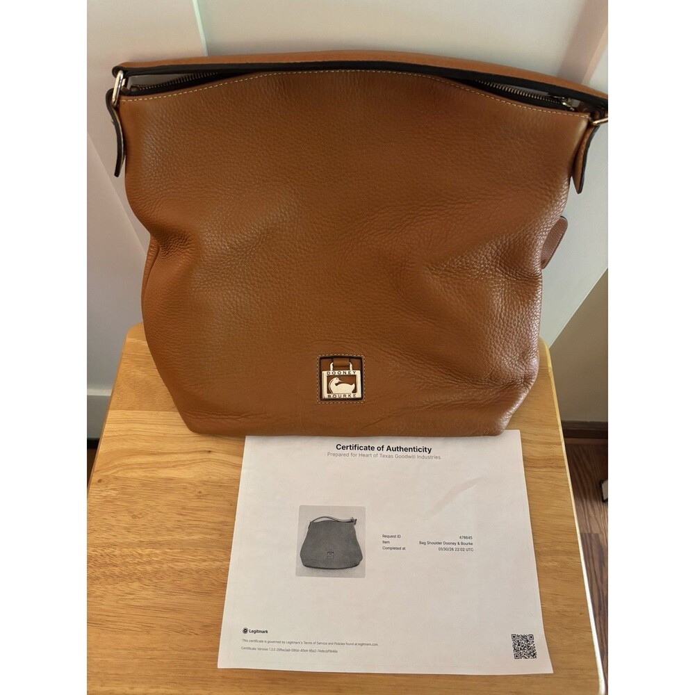 Dooney & Bourke Pebble Leather Hobo Shoulder Bag Brown Cognac Large Purse - Picture 7 of 7